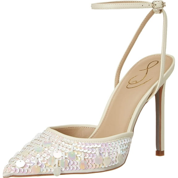 Sam Edelman Avril Modern Ivory Pointy Toe Stiletto Heel Ankle Strap Fashion Pump (Modern Ivory, 6)