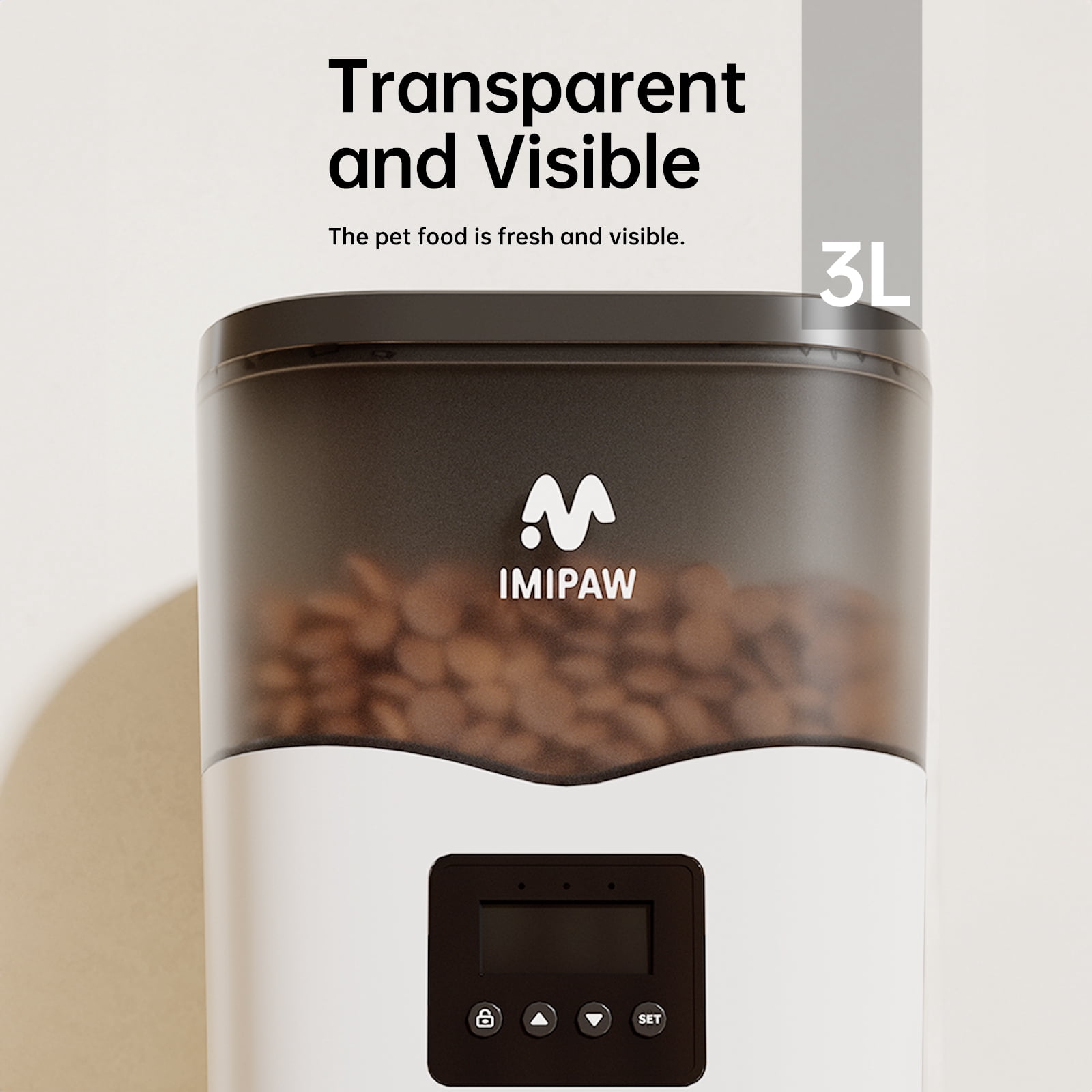 IMIPAW 3L Automatic Cat Feeder – Smart Pet Food Dispenser for Cats & Dogs with LCD Display, Programmable Timer, Dual Power Supply, 4 Meals/Day, 1–9 Portion Control, Easy to Clean, Fresh-Keeping Desi