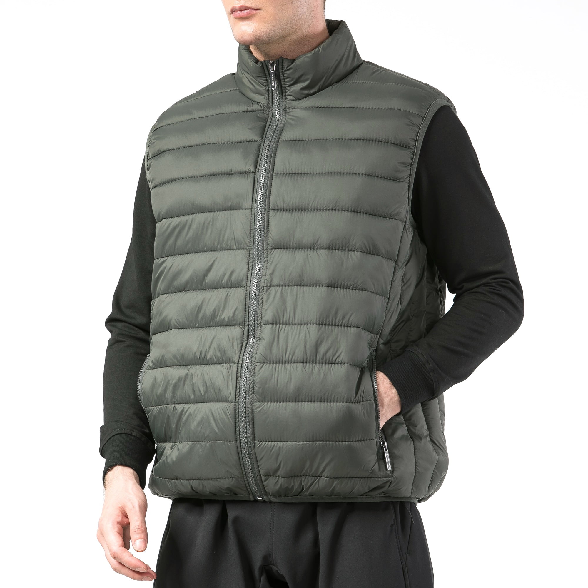 Gilet Outerwear Men's Down Vest Lightweight Packable Puffer Vest Stand Collar Zip Up Jacket Warm Outdoor Padded Puffer Vest Stylish Color : Black, Size : Medium 
