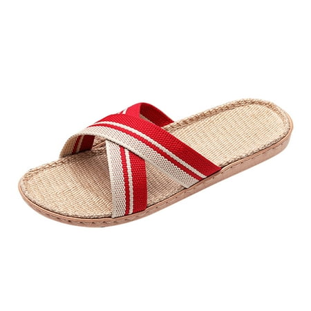 

Slippers for Women Slippers for Womens Men Linen Shoes Women Summer Household Beach Slippers Sandals Floor Shoes Slides Womens Slippers Eva Red 39-40