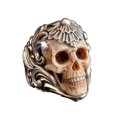 thumbnail image 5 of Vintage Polish Floral Armor Antler Skull Ring, 5 of 5