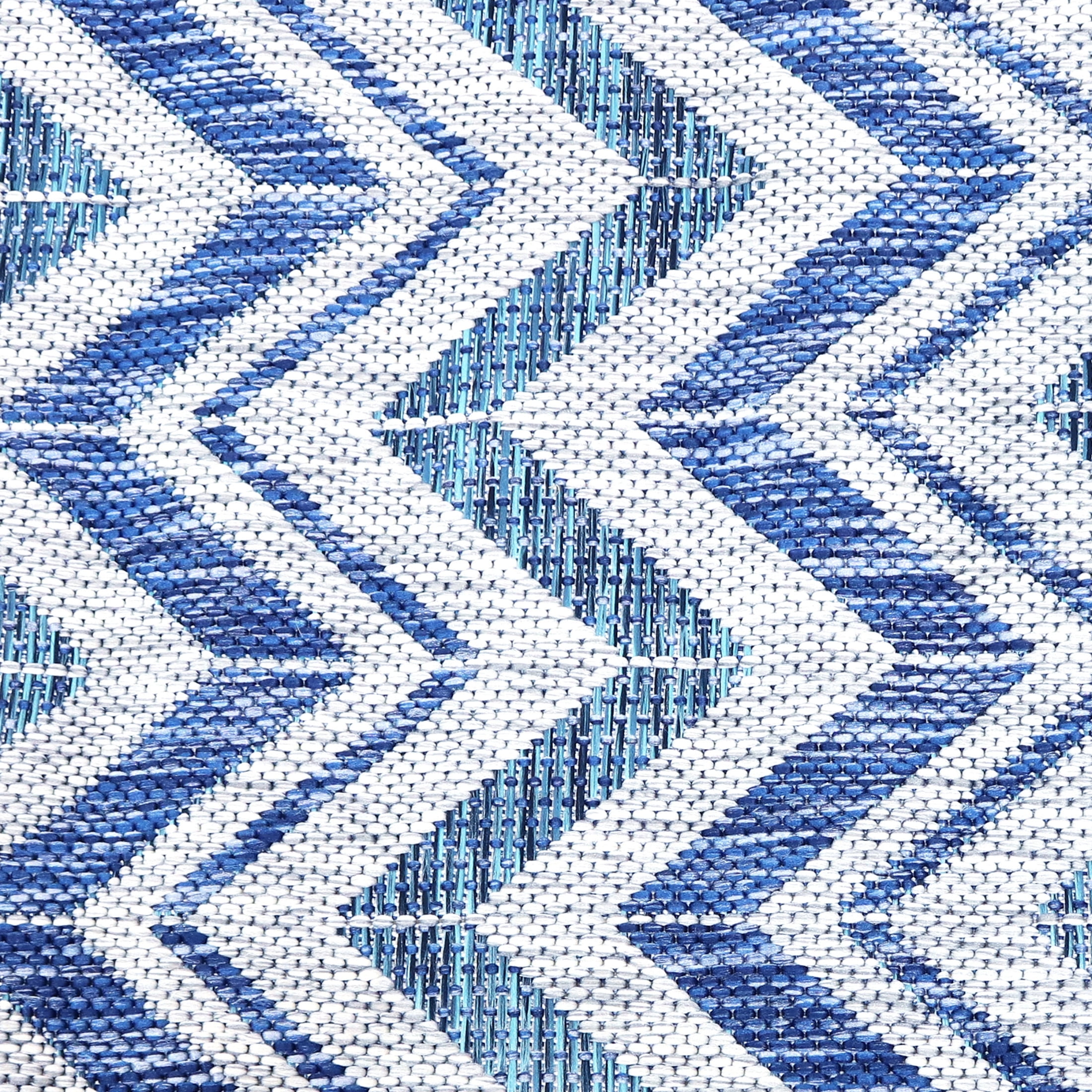 Sunnydaze Dreams Classic Flat Weave Blue Chevron Outdoor Area Rug, 5' x 7'