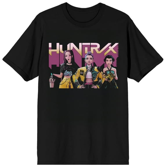 KPop Demon Hunters Huntrix Trio on Black Short Sleeve Adult T Shirt - XL