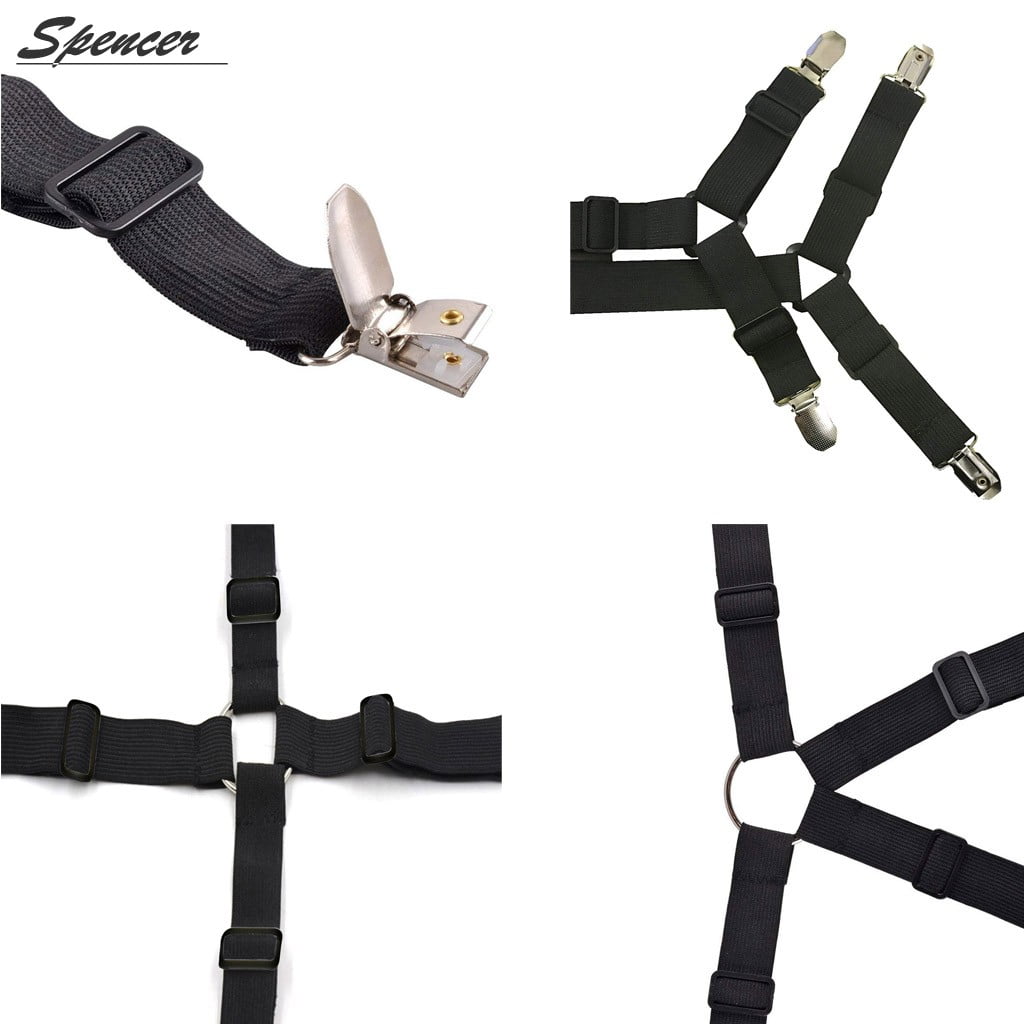 Spencer 3 Way 6 Sides Long Crisscross Adjustable Bed Sheet Gripper Corner  Straps Bed Mattress Fitted Sheet Clips Elastic Suspenders Fasteners White