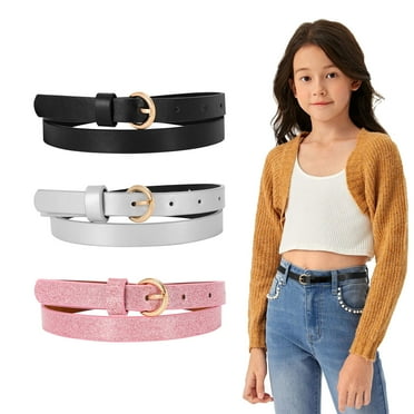 3 Pack Glitter Girls Belt Colorful Kids Skinny Belts for Jeans Dress