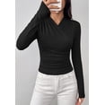 thumbnail image 4 of PRETTYGARDEN Womens Long Sleeve Shirts Fall V Neck Cross Wrap Going Out Top Ribbed Ruched Fitted Business Casual Clothes, 4 of 8
