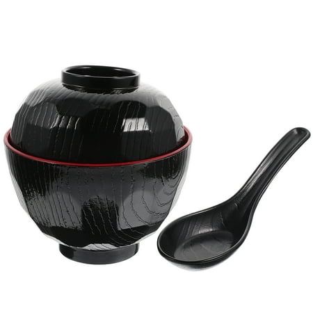 

1 Set of Japanese Miso Soup Bowl with Spoon Japanese Style Rice Bowl Covered Miso Soup Bowl