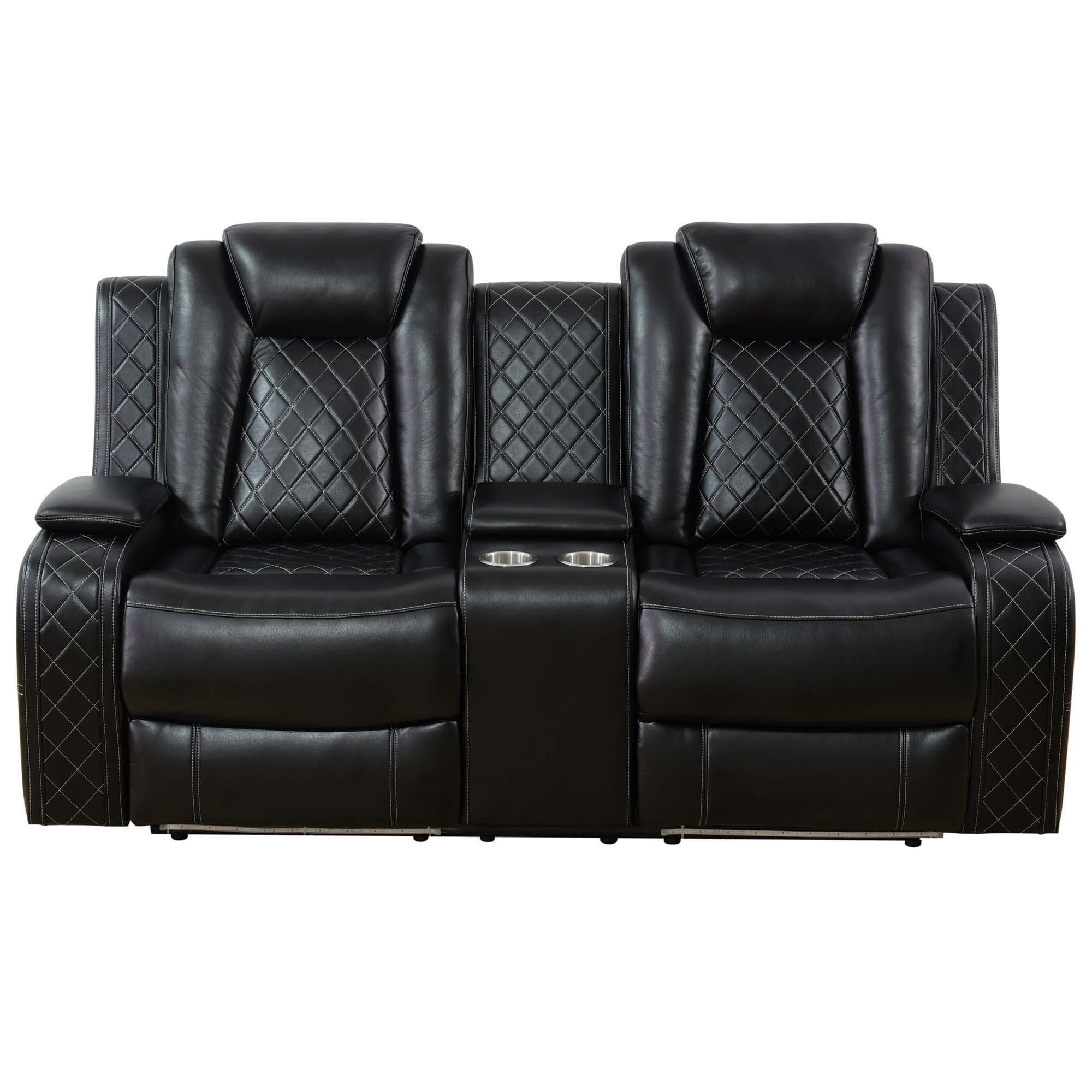 Gewnee Power Loveseat Recliner Chair with 2-Seaters,Home Theater Seating with USB Ports,LED Lights,Hidden Storage and Cup Holders,Black
