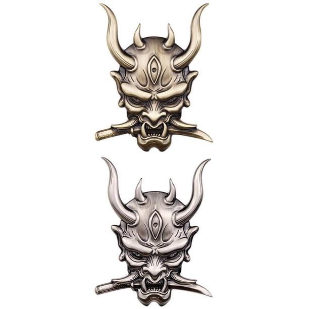Pack-2 Fangs Samurai Metal Car Sticker Devil Death Etiqueta Calcomanía