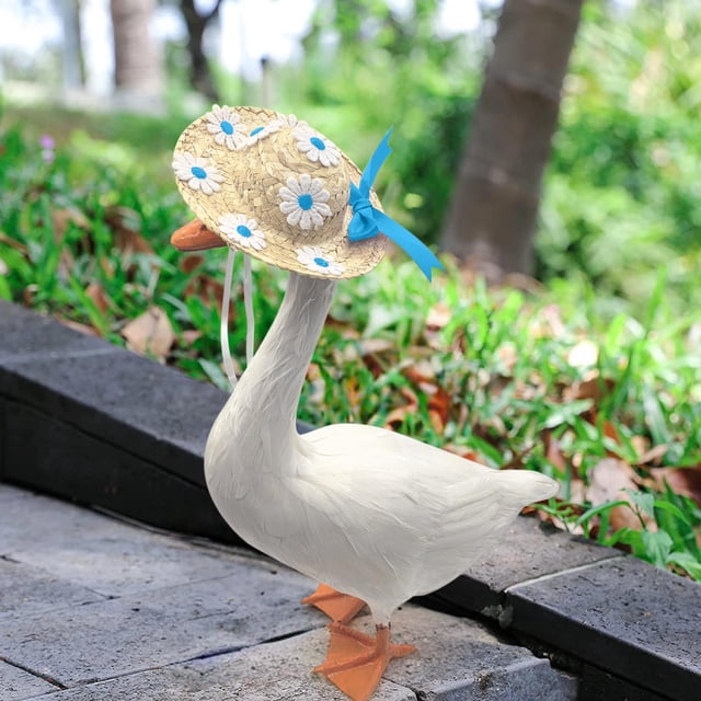 Sombrero de hierba de verano blanco grande para porche | Accesorio de disfraz para el Festival de Primavera de Pascua | Sombrero pequeño floral para decoración de jardín | Se adapta a estatuas