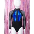 thumbnail image 3 of TTAO Kids Girls Long Sleeve Gymnastics Leotards 3 Piece Tumbling Outfits Dance Unitard with Shorts Hairband Blue&Black 8, 3 of 7