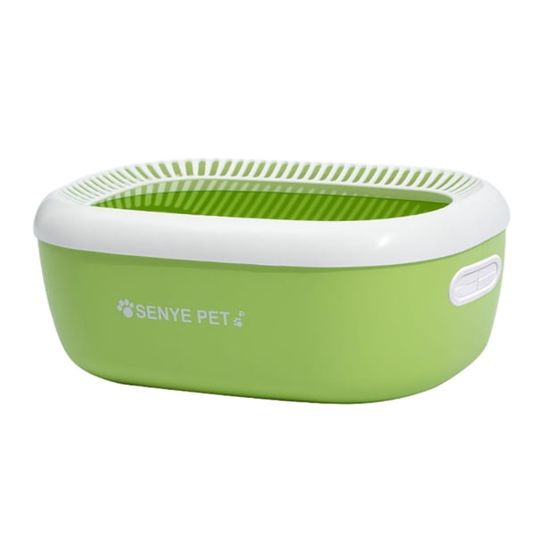 Bandeja para arena de gato a prueba de salpicaduras, contenedor de arena para gatos con tapa abierta. Verde