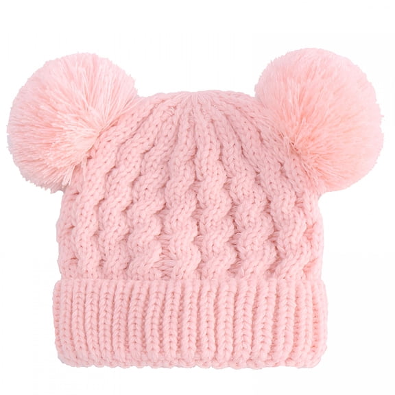 TELOLY Girls Boys Kids Winter Hat Warm Fleece Beanie with Double Pom Pom, Girls Accessories Knit Beanies Cap