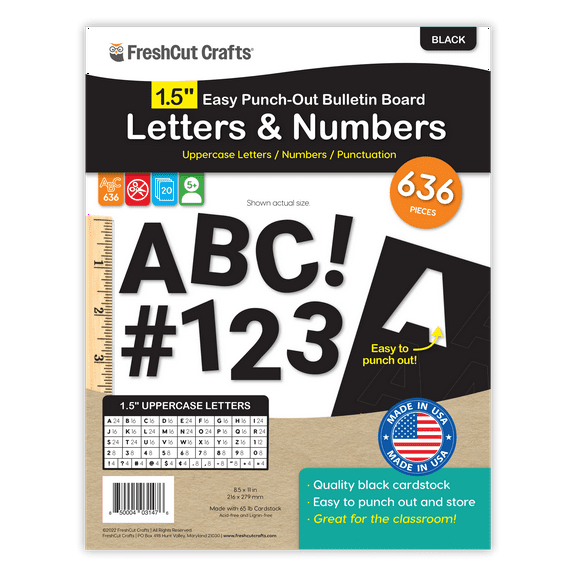 FreshCut Crafts Bulletin Board Letters & Numbers, Black, 1.5in, 636 Pieces