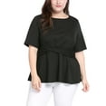 thumbnail image 3 of Agnes Orinda Women's Plus Size Summer Solid Short Sleeve Knot Waist Peplum Top, 3 of 7