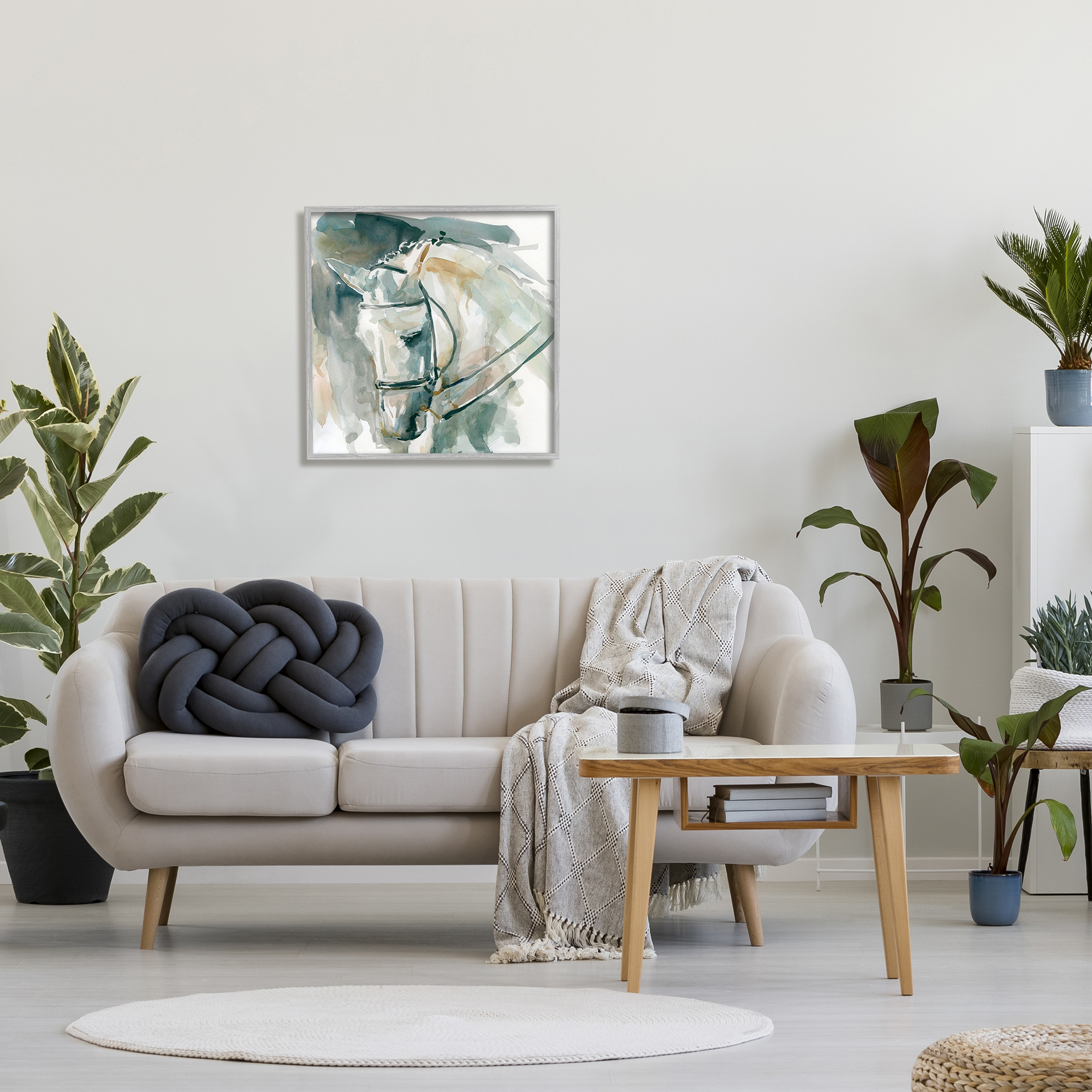Stupell Industries Contemporary Horse Portrait Solemn Equestrian Pose Animals & Insects Painting Gray Framed Art Print Wall Art, 24 x 24
