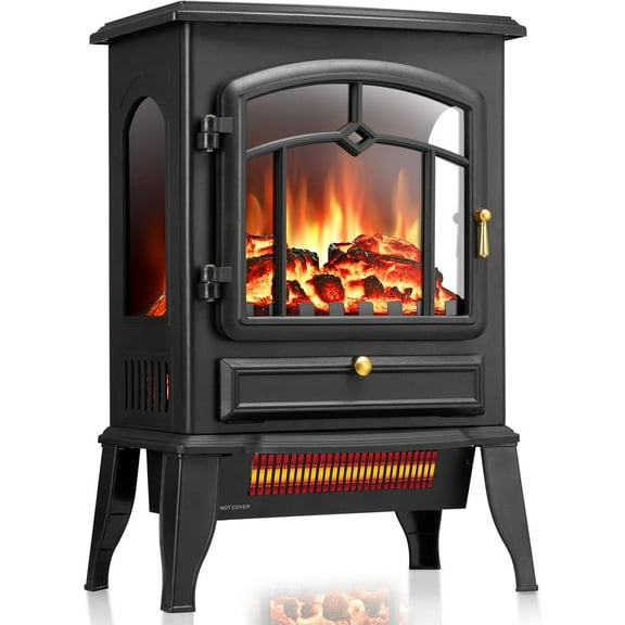 Electric Fireplace Stove, 5100 BTU Quick Heating Electric Fireplace Heater with Adjustable Flame Brightness, 1000W/1500W Thermostat, for Living Room, Bedroom