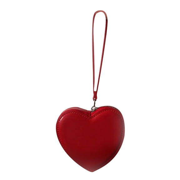 Heart Shaped Coin Purse Wallet Small Card Holder with Wrist Strap for Women Girls
