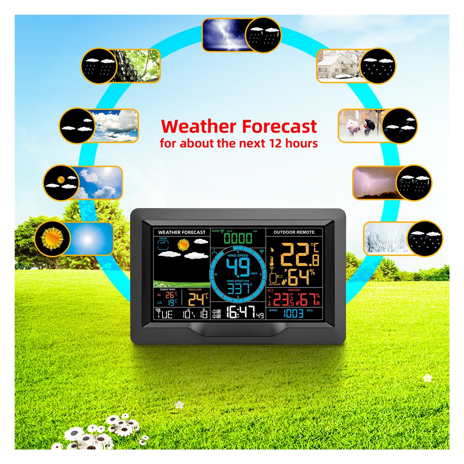 Professional Weather Station Wireless Outdoor Sensor 8 In 1 Weather Forecast Wind Rain Gauge Thermometer Hygrometer ,Easy to Install