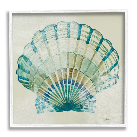 Stupell Industries Muted Blue Clam Shell Animals & Insects Painting White Framed Art Print Wall Art, 12 x 12