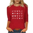 thumbnail image 2 of Ailaofu T-Shirts de la Saint-Valentin à Manches 3/4 Col Rond pour Femmes avec Imprimé Cœur Graphique, 2 of 5