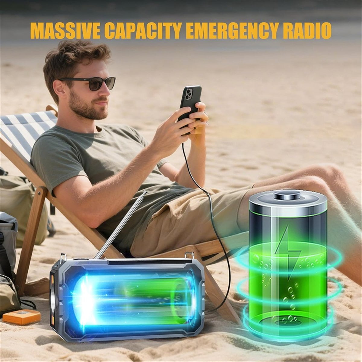 Emergency Weather Radio, 8000mAh Solar & Hand Crank Radio with AM/FM/NOAA, SOS Alarm, Phone Charger, for Outdoor & Home,1 * Radio,Grey