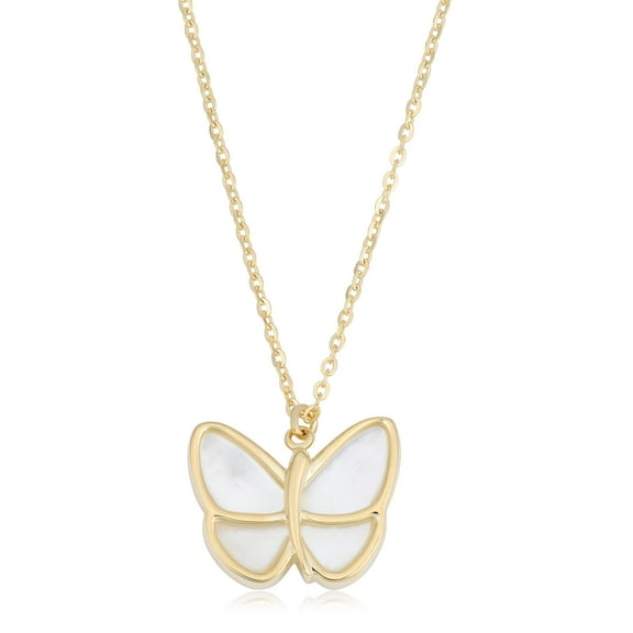 KoolJewelry 14k Yellow Gold Mother of Pearl Butterfly Necklace (18 inch)