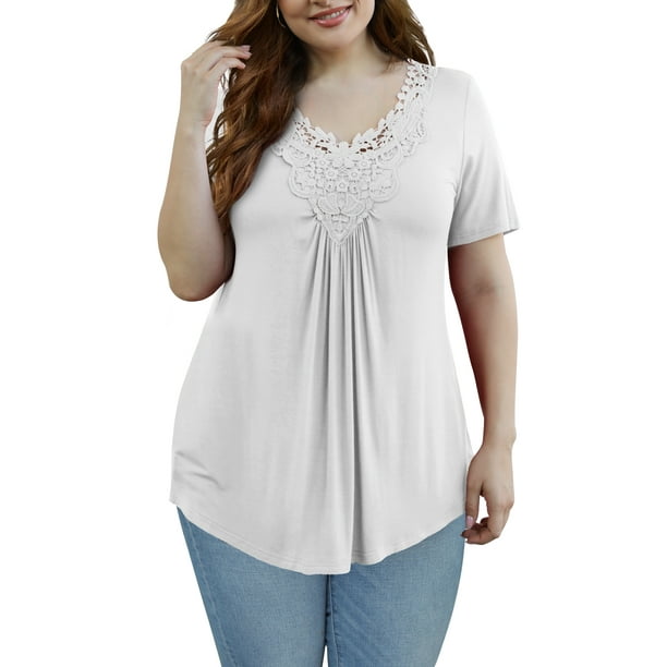 On The Plus Side - Tatum Crochet Cotton Wide Sleeve V-Neck Tunic - Plus
