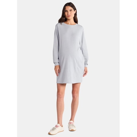 Time and Tru Women's Maternity French Terry Sweatshirt Dress with Long Sleeves, Sizes S-XXL