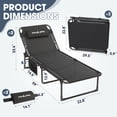 thumbnail image 4 of MRUAKA Outdoor Folding Chaise Lounge Chair, Heavy-Duty Portable Sun Lounger with Removable Pillow, Patio Beach Chair for Backyard, Poolside, Camping, Set of 2,Black, 4 of 9