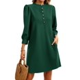 thumbnail image 2 of Solid Color Women 3/4 Sleeve Button Down Elegant Lady Dress, 2 of 5