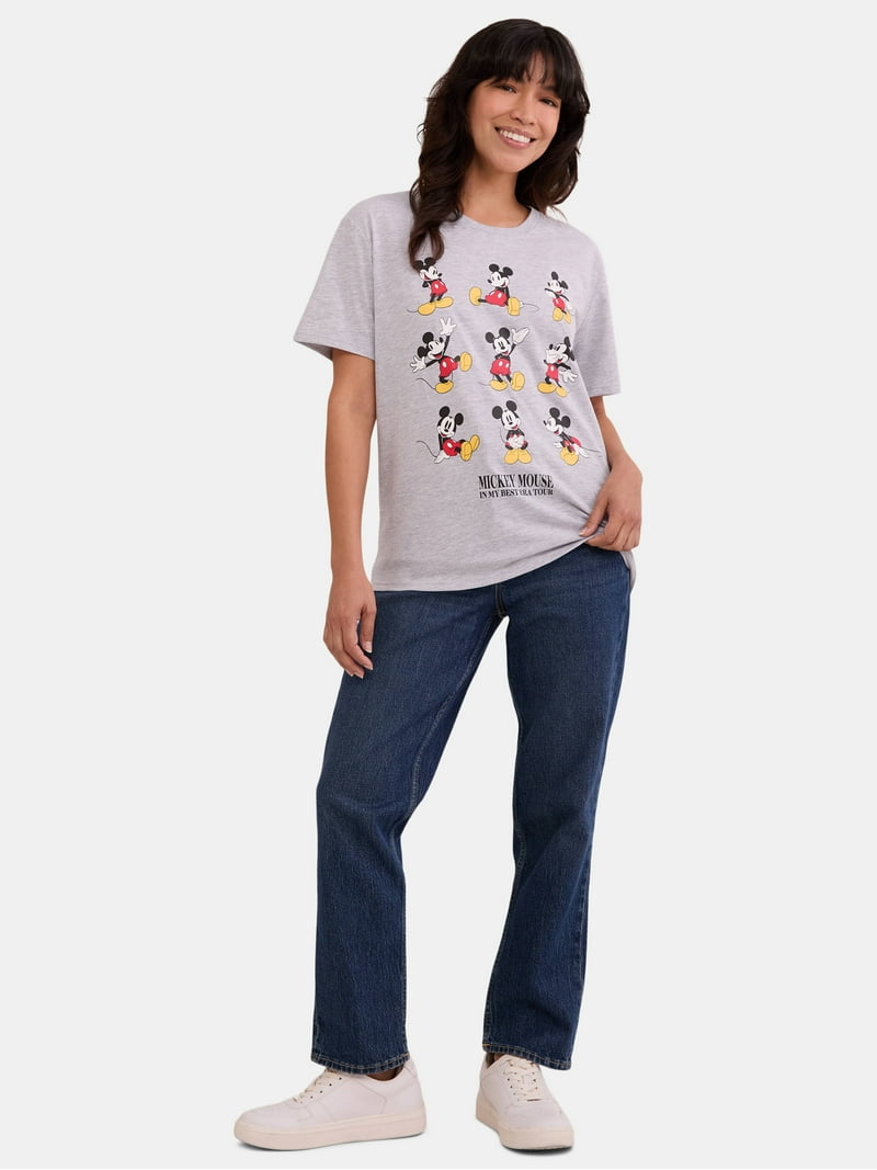 Mickey Mouse Women's Graphic Tee with Short Sleeves, Sizes XXS-XXL