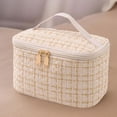 thumbnail image 1 of Bolsa de maquillaje, organizador, bolsa de aseo para niñas, bolsa de cosméticos portátil grande, estuche de viaje para cosméticos, bolsa de baño de , Beige, 1 of 9