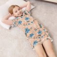 thumbnail image 6 of Silky Satin Kids' Pajama Set Breathable & Smooth Unisex Button-Down Pajamas Blue Flowers and Pink Leaves XX-Large, 6 of 8