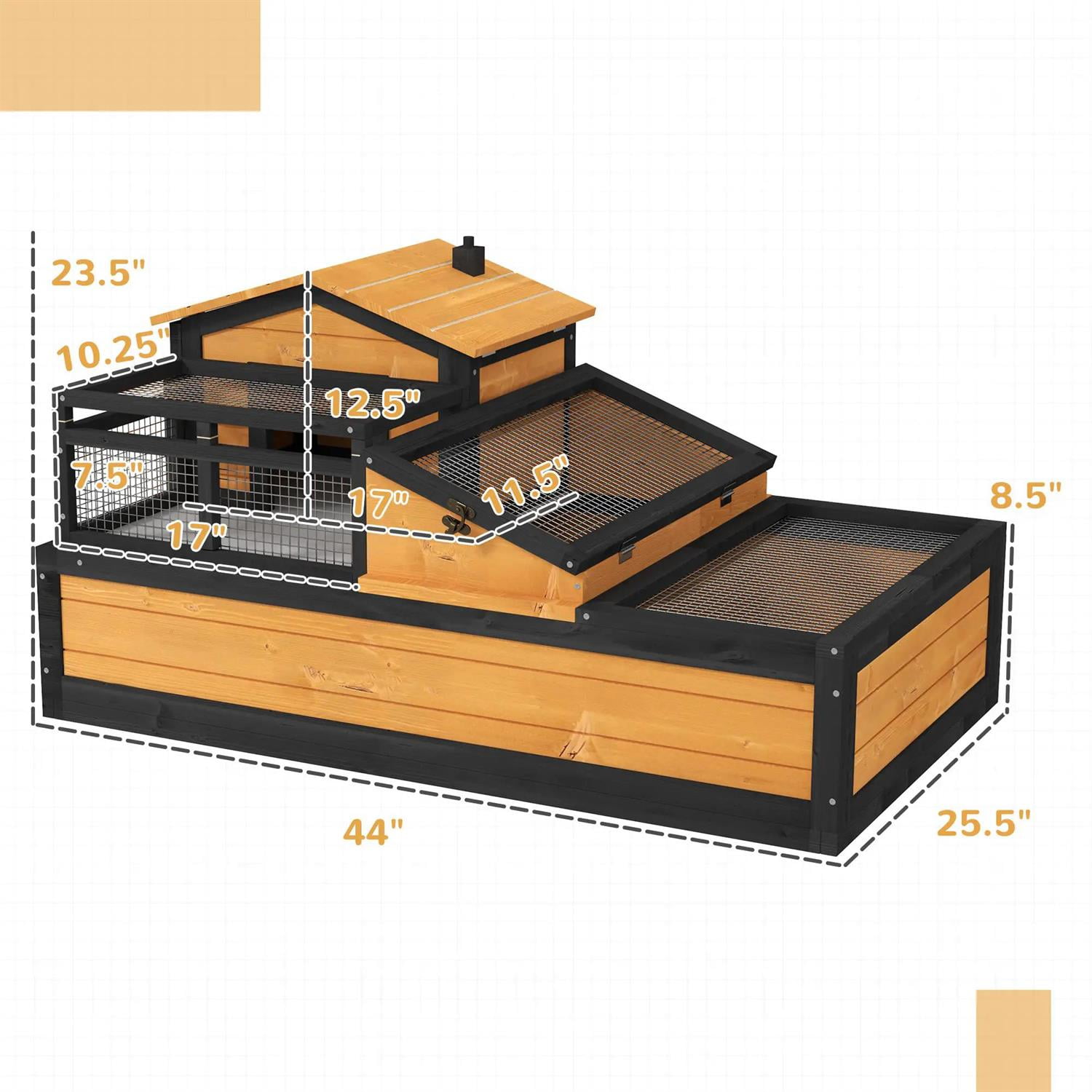 Pefilos 3-Room Wooden Tortoise House, Large Tortoise Habitat Cage Indoor Outdoor Tortoise Enclosure Turtle Habitat for Small Reptile Animals, Yellow