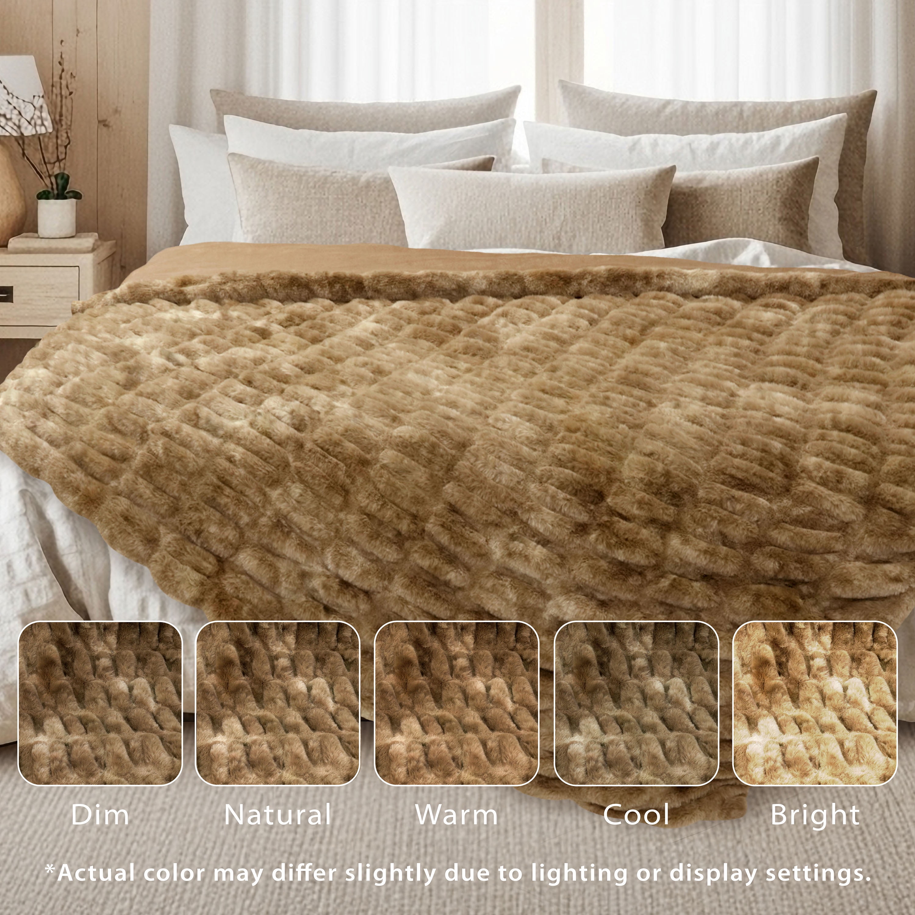 Regal Living Soft Plush Faux Fur Fuzzy Throw, Latte, 50" x 60”