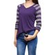thumbnail image 1 of Tops A Rayas Con Cuello En V Y Mangas Raglán Largas Para Mujer Púrpura L, 1 of 6