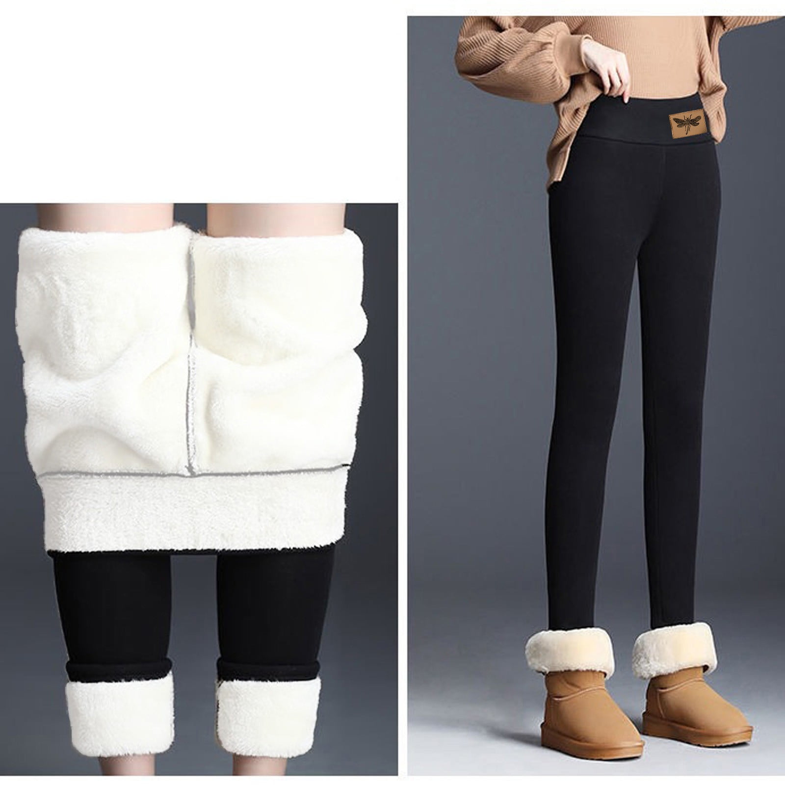 jsaierl Thermal Leggings for Women Fleece Lined High Waist Fleece Sherpa  Pants Tummy Control Yoga Trousers