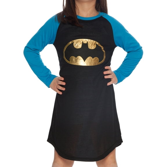 DC Comics Girls' Batgirl Gold Foil Logo Long Sleeve Pajama Nightgown Sleep Loungewear