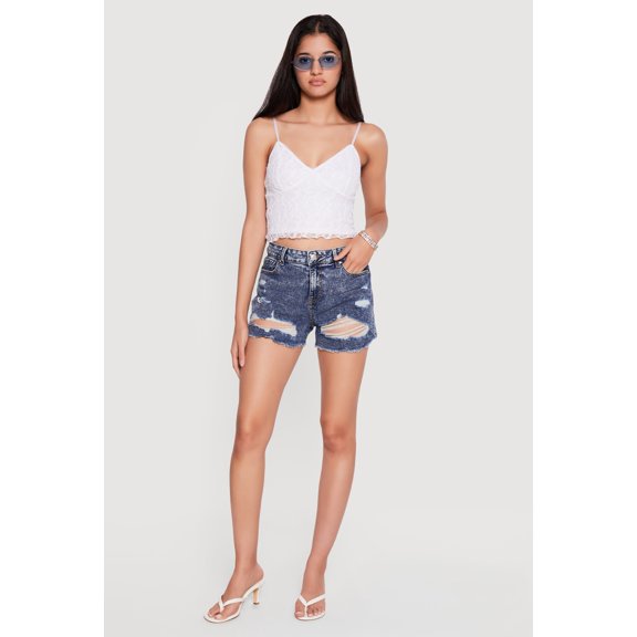 Women's WAX Acid Wash Denim Frayed Fixed Cuff Shorts