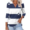 thumbnail image 2 of Cagogo Summer Tops Tshirts for Womens Under $5 Loose Fitting 3/4 Sleeves V Neck Collared Tunic Tops for Leggings Color Block Holiday Beach Tshirt Outfits, 2 of 5