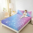 thumbnail image 4 of jejeloiu Galaxy Starry Night Bed Sheets,Glitter Print King Sheets,Pink Blue Purple Ombre Sheet Set,Lightweight Room Decor,4pcs, 4 of 7