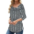 thumbnail image 4 of UVN Summer Square Neck Blouses for Women 3/4 Sleeve Shirt Ladies Dressy Casual Button Tunic Tops, 4 of 9