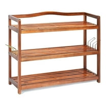 Pemberly Row 3-Tier Contemporary Acacia Wood Freestanding Shoe Rack in Red Brown