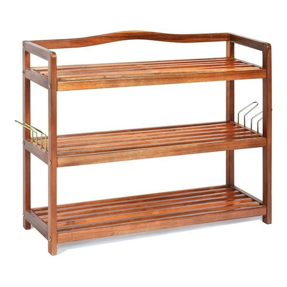 Pemberly Row 3-Tier Contemporary Acacia Wood Freestanding Shoe Rack in Red Brown