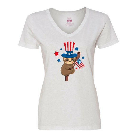 Inktastic Patriotic Sloth USA Women's V-Neck T-Shirt