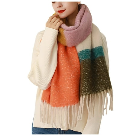 

Dadaria Winter Scarf Fashion Ladies Long Hand Striped Color Tassel Warm Scarves Print Scarves Army Green One Size Women