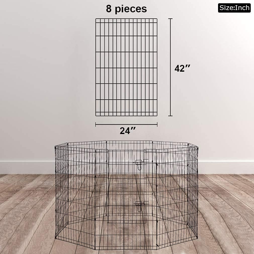 CL.HPAHKL Dog Puppy Playpen Outdoor and Indoor, Foldable Metal Pet Play Pen Portable Dog Fence for RV Camping Yard Garden, 42" High 8 Panel, Black
