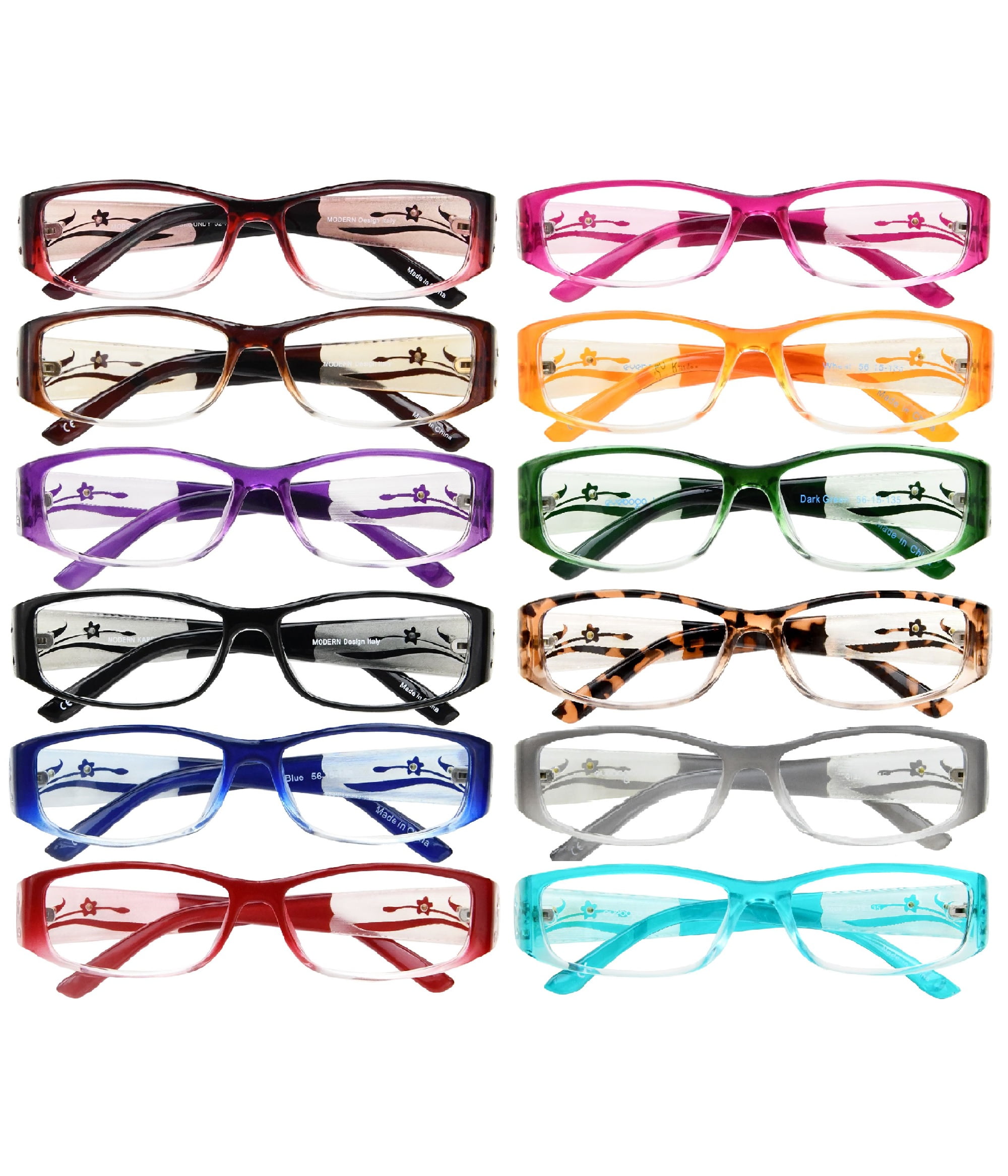 Eyebogo Kaylee Value 12-Pack Women Rectangular Reading Glasses, +2.50