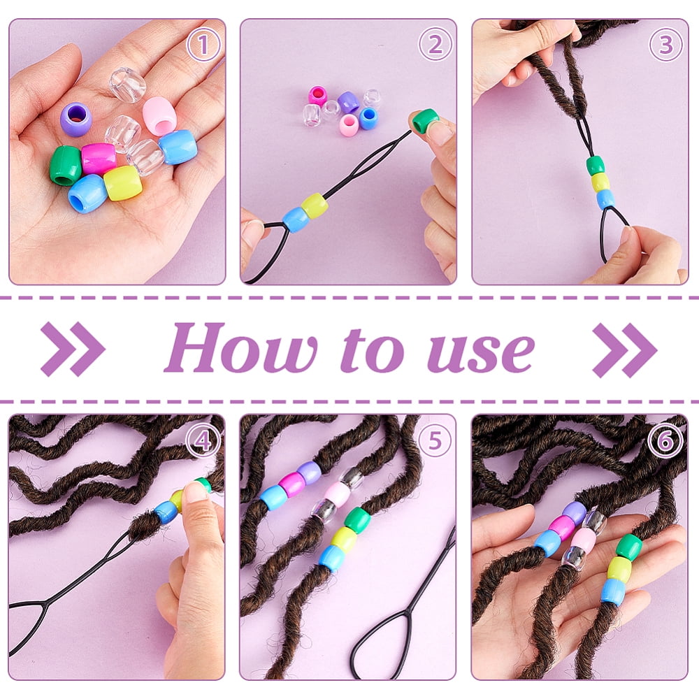 560Pcs 8 Colors Plastic Beads Large Hole Beads Barrel with 1Set Plastic Hair Braiding Tool Mixed Color 12x11.5mm Hole: 6mm
